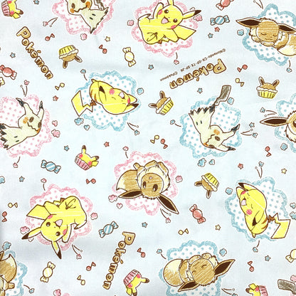 生地 【 KOKKA ポケモン オックスフォード アイスブルー】 110cm巾 綿100％ オックス生地 ピカチュウ イーブイ ミミッキュ キャラ生地
