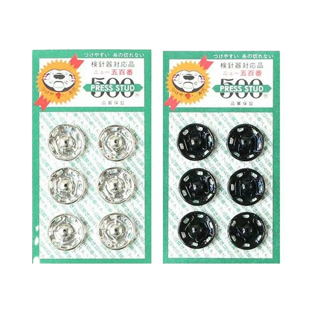 ボタン 【 PRESS STUD500 スナップボタン 14mm 6個入 】 黒 スナップボタン ニッケル 真鍮 金属