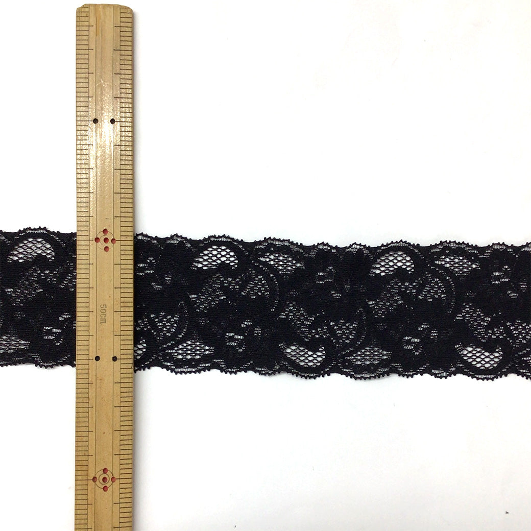 リボン【 エンブロイダリレース ストレッチ 2510 6cm 黒 】 レースリボン ストレッチ