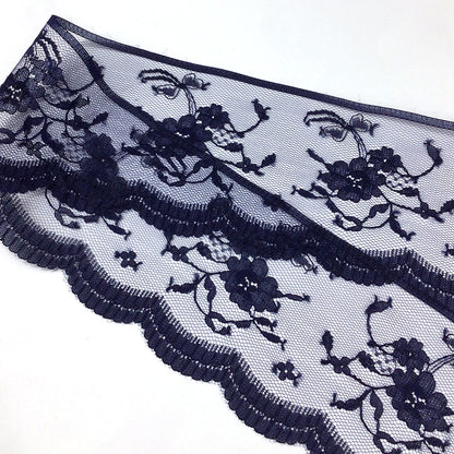 リボン 【 エンブロイダリレース 3007 紺 7.5cm 】 レースリボン 刺繍リボン