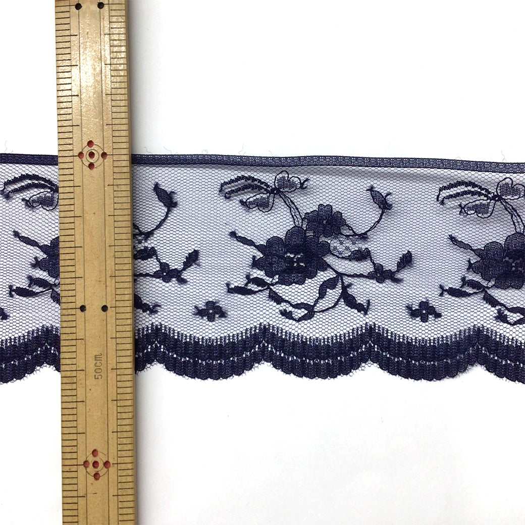 リボン 【 エンブロイダリレース 3007 紺 7.5cm 】 レースリボン 刺繍リボン