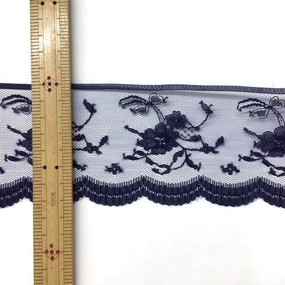 リボン 【 エンブロイダリレース 3007 紺 7.5cm 】 レースリボン 刺繍リボン