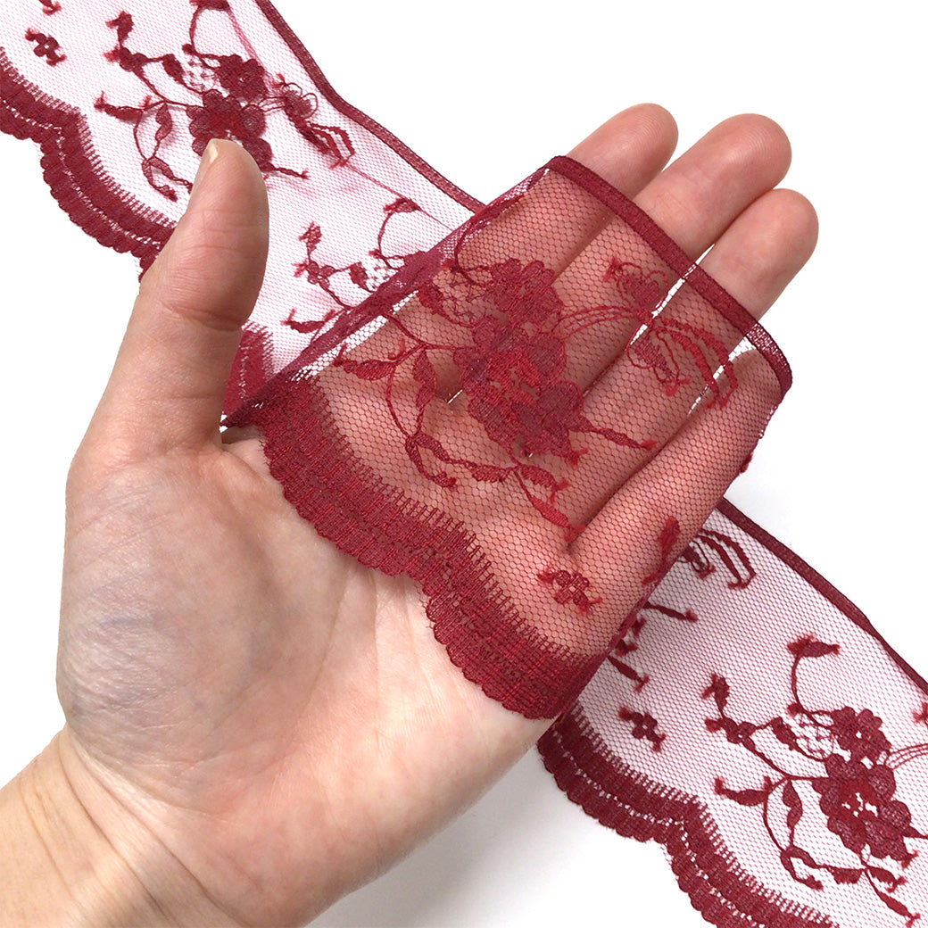 リボン 【 エンブロイダリレース 3007 赤 7.5cm 】 レースリボン 刺繍リボン