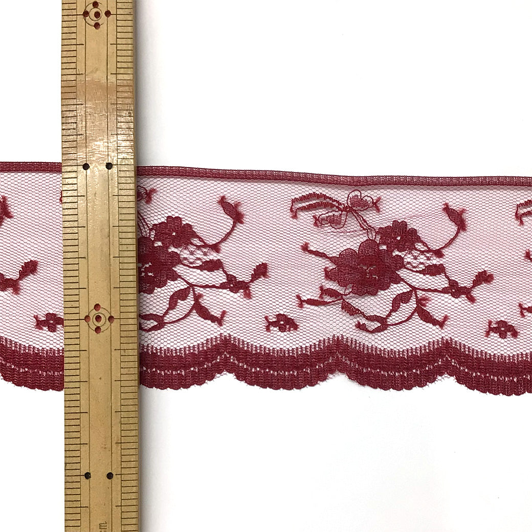 リボン 【 エンブロイダリレース 3007 赤 7.5cm 】 レースリボン 刺繍