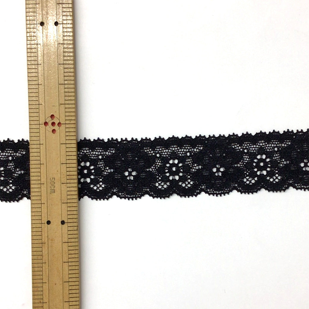 リボン【 エンブロイダリレース ストレッチ 3516 3cm 黒 】 レースリボン ストレッチ