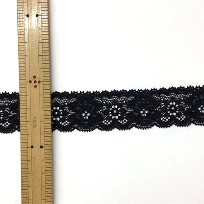 リボン【 エンブロイダリレース ストレッチ 3516 3cm 黒 】 レースリボン ストレッチ