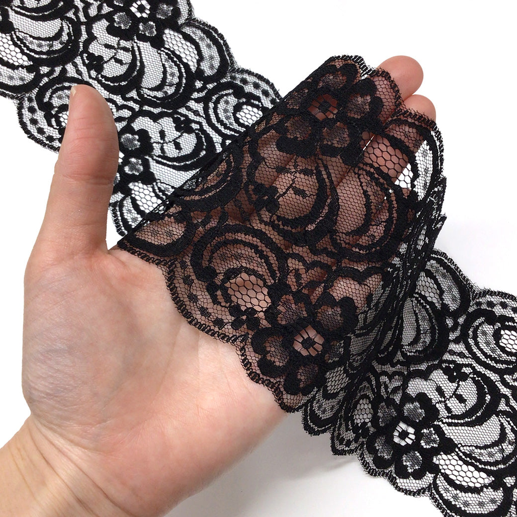 リボン 【 エンブロイダリレース 3610 黒 9.0cm 】 レースリボン 刺繍リボン