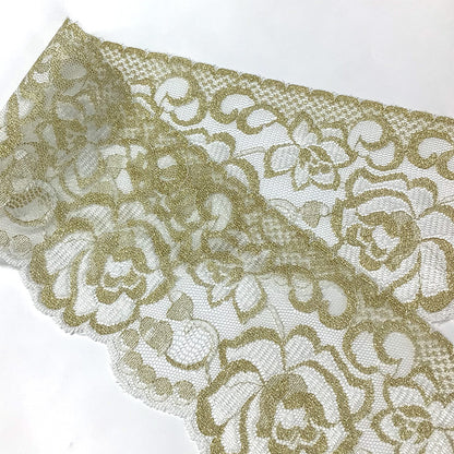 リボン 【 エンブロイダリレース 4770 白×金 9.0cm 】 レースリボン 刺繍リボン
