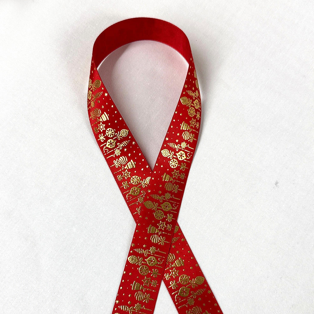 リボン 【 クリスマスサテンリボン 25mm 3色 】 サテンリボン クリスマスリボン ホリデーリボン 手芸リボン