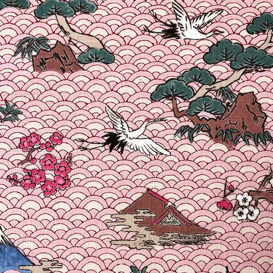 生地 【 和柄ドビー 青海波 ピンク】 112cm巾 綿100％ 和柄生地 富士山柄 青海波柄 和雑貨生地 コットン生地