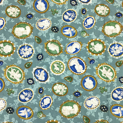 生地 【 QUILT GATE 西欧チャーム ミント 】 キルトゲイト シーチング生地 108cm巾 貴婦人 マリーアントワネット カメオ ジュエル 西欧風 国産 綿プリント