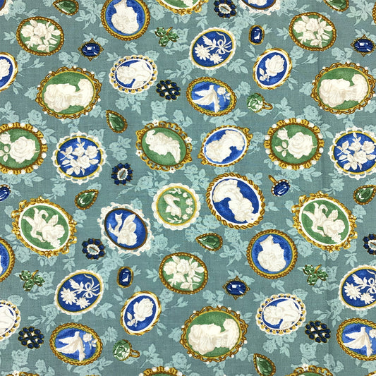 生地 【 QUILT GATE 西欧チャーム ミント 】 キルトゲイト シーチング生地 108cm巾 貴婦人 マリーアントワネット カメオ ジュエル 西欧風 国産 綿プリント