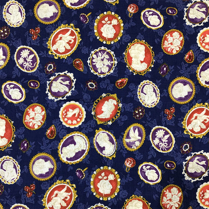 生地 【 QUILT GATE 西欧チャーム 紺 】 キルトゲイト シーチング生地 108cm巾 貴婦人 マリーアントワネット カメオ ジュエル 西欧風 国産 綿プリント