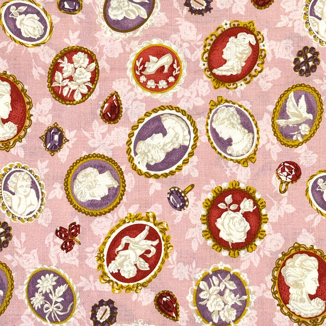 生地 【 QUILT GATE 西欧チャーム ピンク 】 キルトゲイト シーチング生地 108cm巾 貴婦人 マリーアントワネット カメオ ジュエル 西欧風 国産 綿プリント