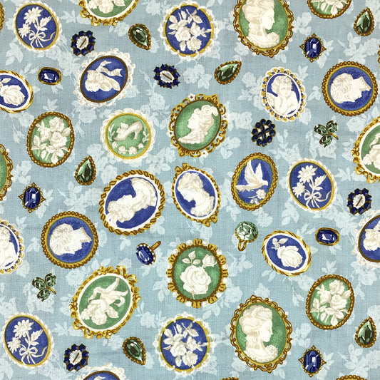生地 【 QUILT GATE 西欧チャーム スカイ 】 キルトゲイト シーチング生地 108cm巾 貴婦人 マリーアントワネット カメオ ジュエル 西欧風 国産 綿プリント