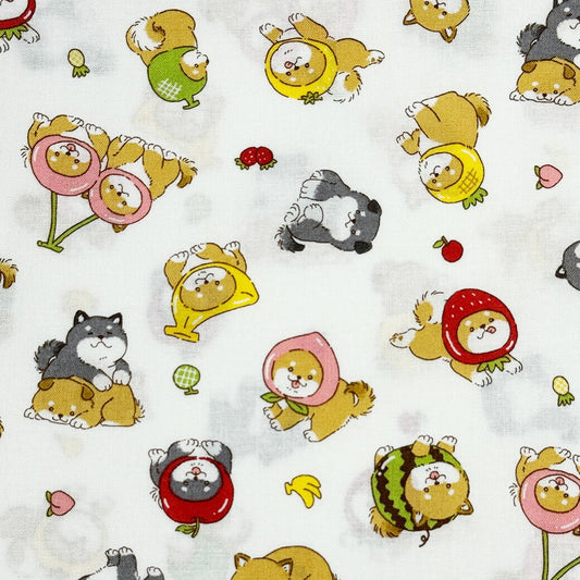 生地 【 犬 アニマルPT オフ白 】 シーチング生地 犬柄 わんちゃん フルーツ 110cm巾 綿100％