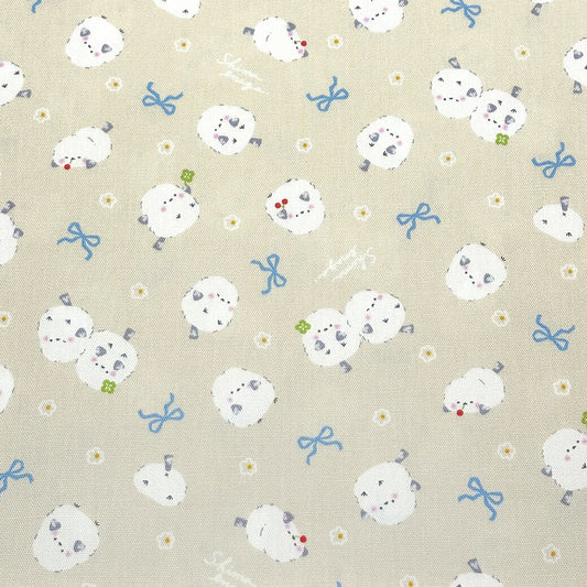 生地 【 シマエナガ オックスファンシー 生成 】 オックス生地 シマエナガ 小鳥 110cm巾 綿100％