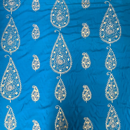 生地 【 シルク ペイズリー 水色 】 112cm巾 シルク生地 ペイズリー刺繍生地