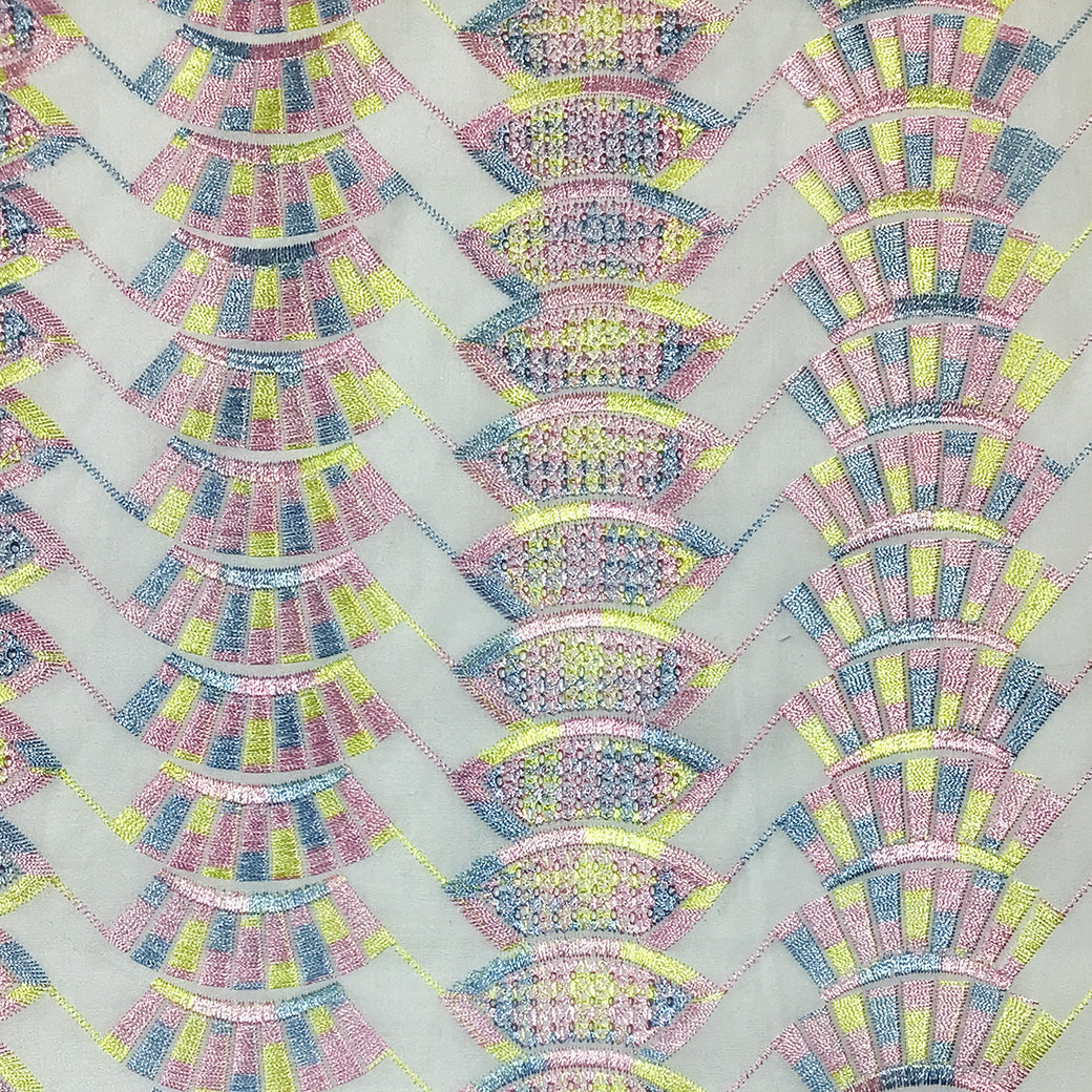 生地 【 刺繍レース ホワイトパステル 】 レース生地 103cm巾 刺繍レース 刺しゅう生地 立体レース 透け感レース 幾何学模様