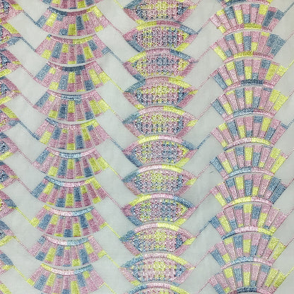 生地 【 刺繍レース ホワイトパステル 】 レース生地 103cm巾 刺繍レース 刺しゅう生地 立体レース 透け感レース 幾何学模様