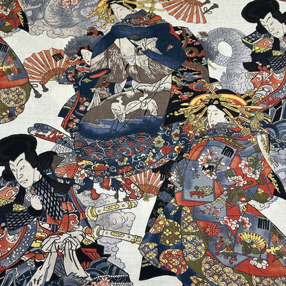 生地 【 和柄ドビー 浮世絵 白 】 ドビー織り 110cm巾 綿 コットン100％