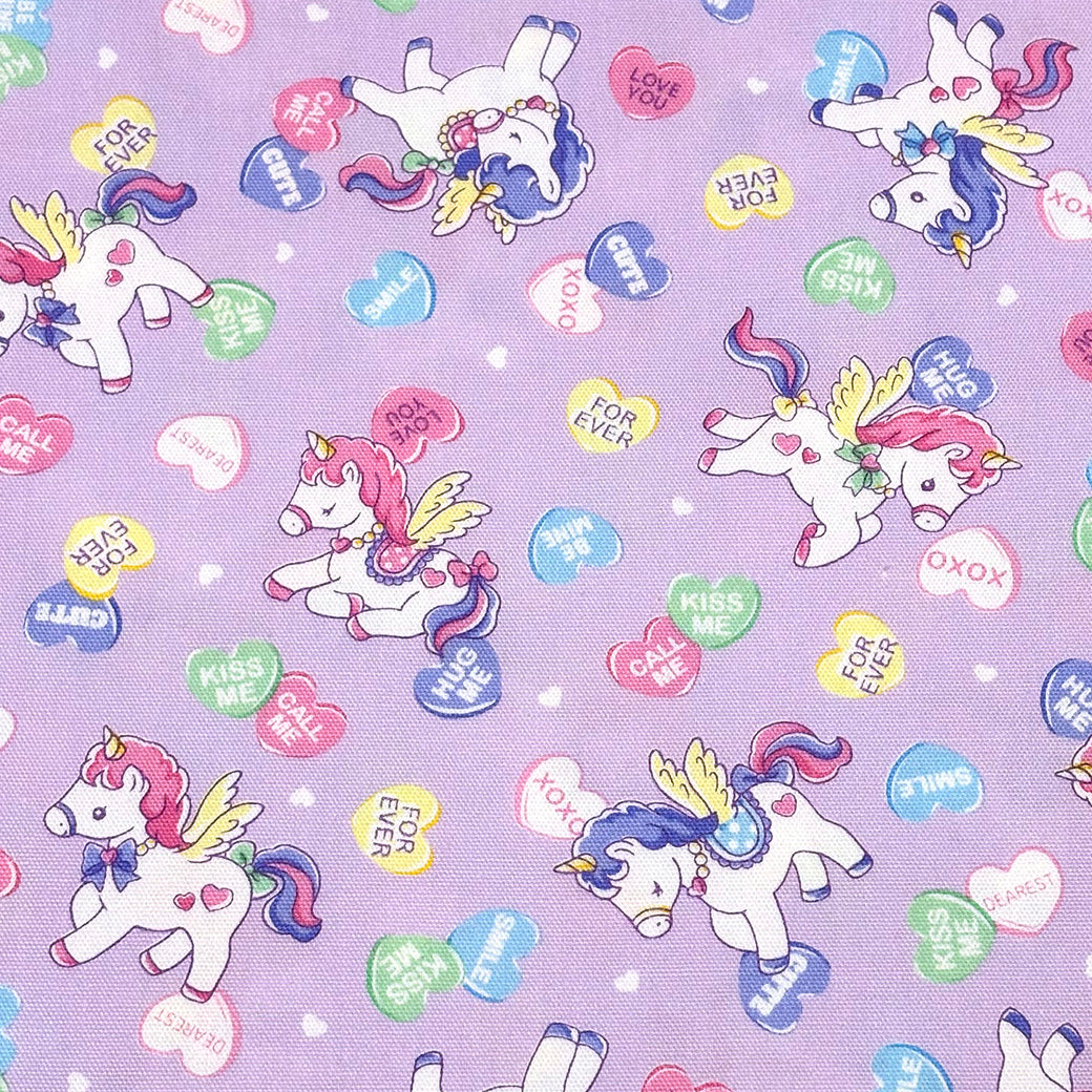 プリメロ キャンディーユニコーン柄 生地 【 バニラポップ ユニコーン うす紫 】 オックス生地