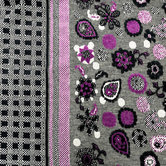 生地 【 ベロアニットジャガード パープル】 ニット ニット生地 ベロア ジャガード プリント 花柄 北欧風