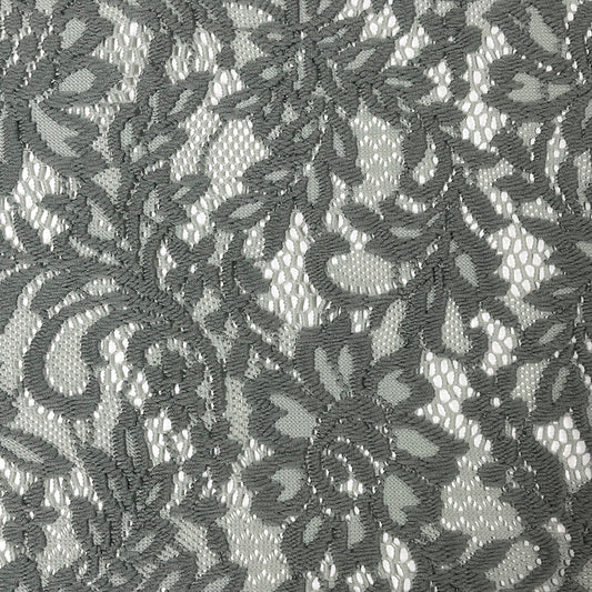 生地 【 片耳スカラCD混ボリュームレース セメント】 レース生地 140cm巾 幅広 花柄 植物柄