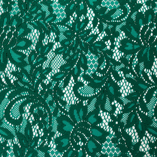 生地 【 片耳スカラCD混ボリュームレース グリーン】 レース生地 140cm巾 幅広 花柄 植物柄