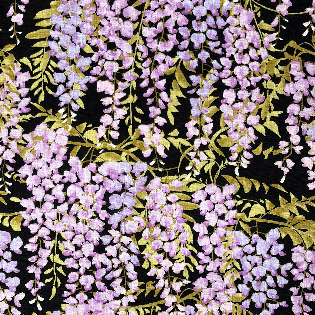 生地 【 サザンクロスPT 藤の花 黒】 110cm巾 綿100％ 藤の花柄 和柄生地 和風プリント コットン生地